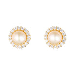 Load image into Gallery viewer, 9ct Gold CZ Rimmed Freshwater Pearl Stud Earrings
