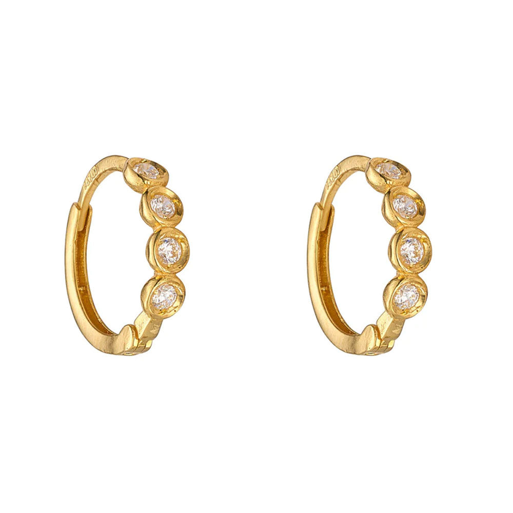 9ct Gold Five CZ Huggie Hoop Earrings