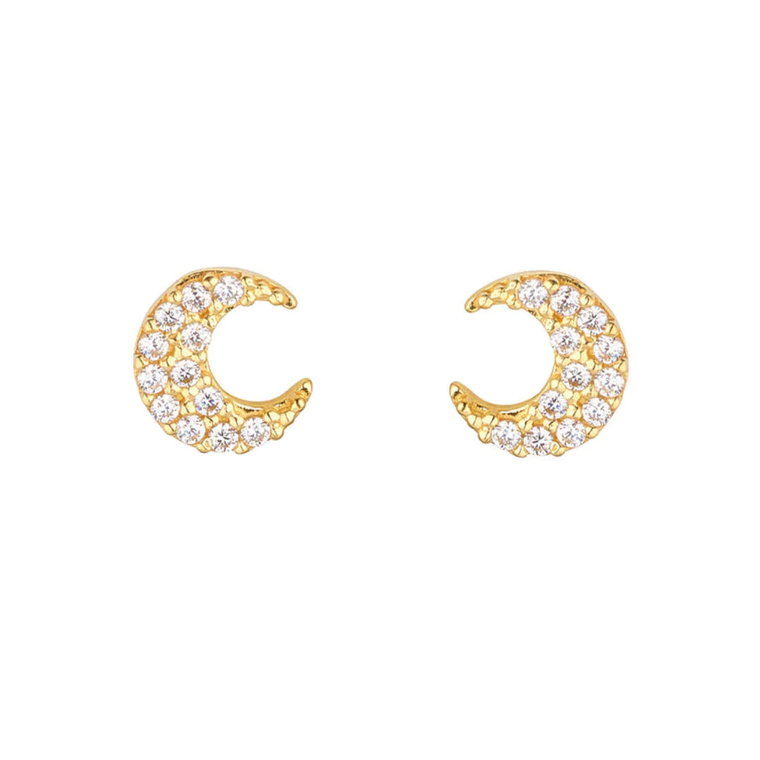 9ct Gold CZ Moon Stud Earrings