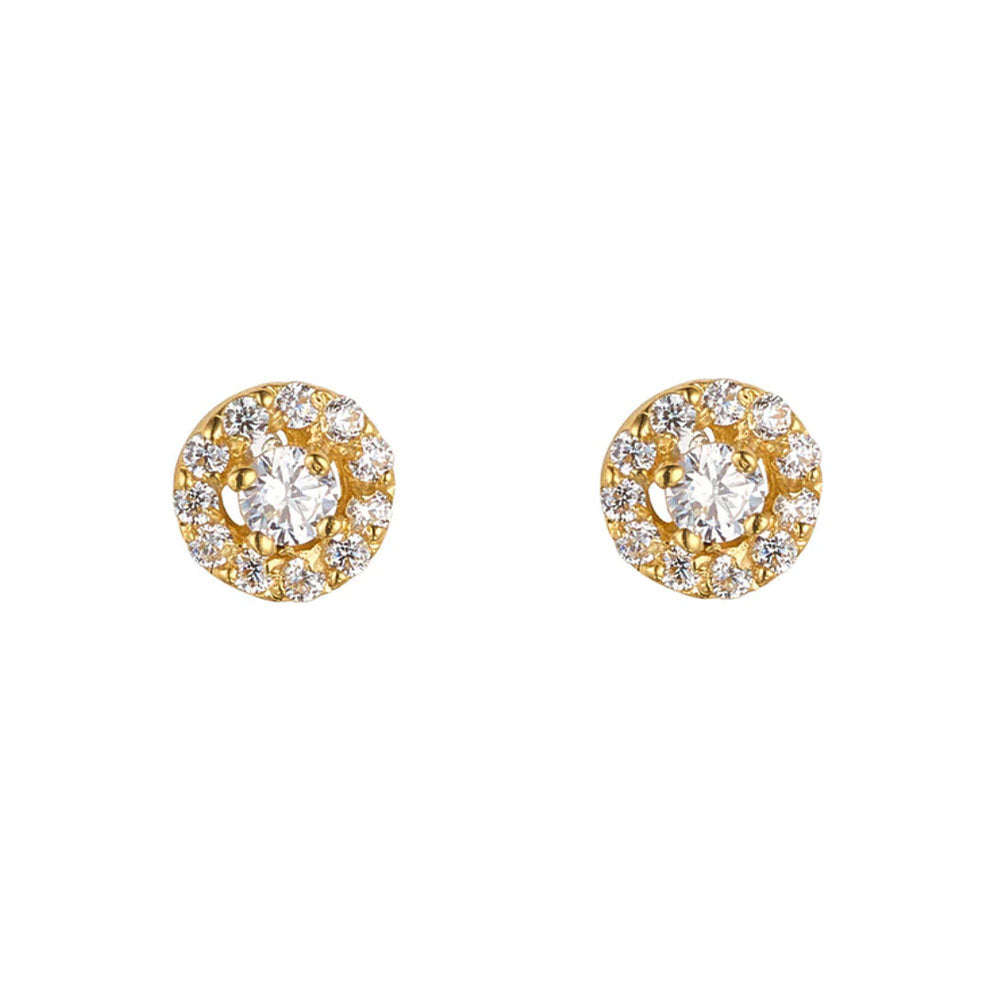 9ct Gold Halo Cluster CZ Stud Earrings