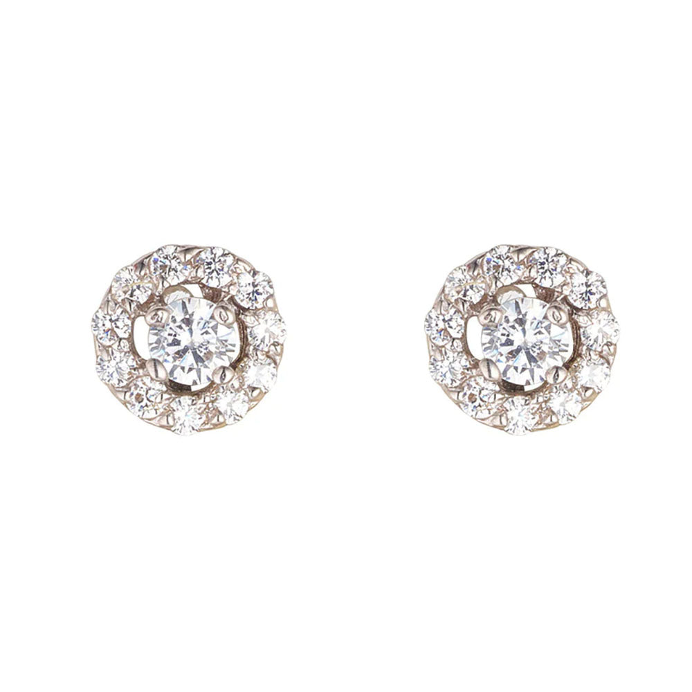 9ct White Gold CZ Halo Cluster Stud