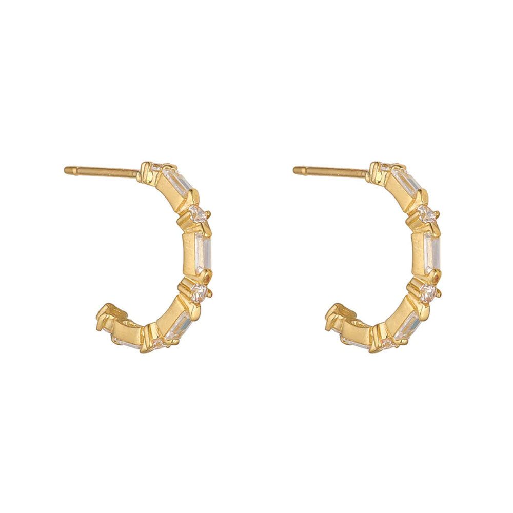 9ct Gold Round and Baguette CZ Hoop Earrings