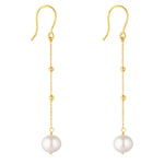 Load image into Gallery viewer, 9ct Gold Pearl And Ball Chain Drop Earring
