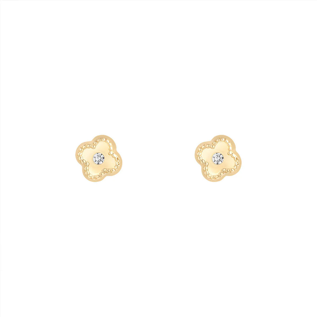 9ct Gold CZ Clover Stud Earrings