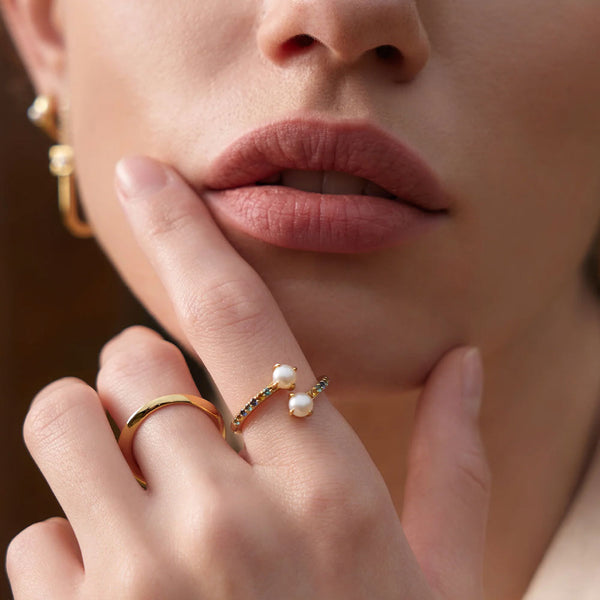 Gold Plated Gem Pearl Wrap Ring