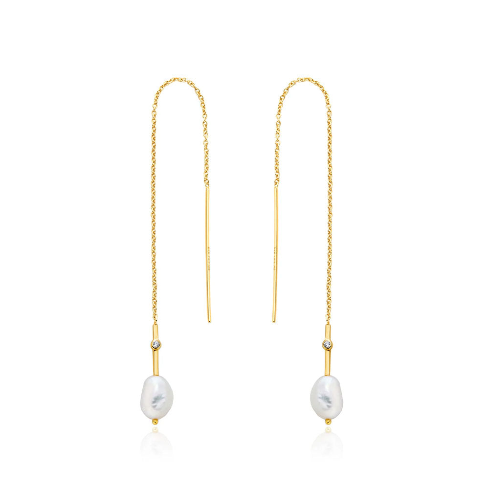 Gold Plated Pearl Threader Earrings