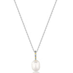Load image into Gallery viewer, Silver Gem Pearl Drop Pendant Necklace
