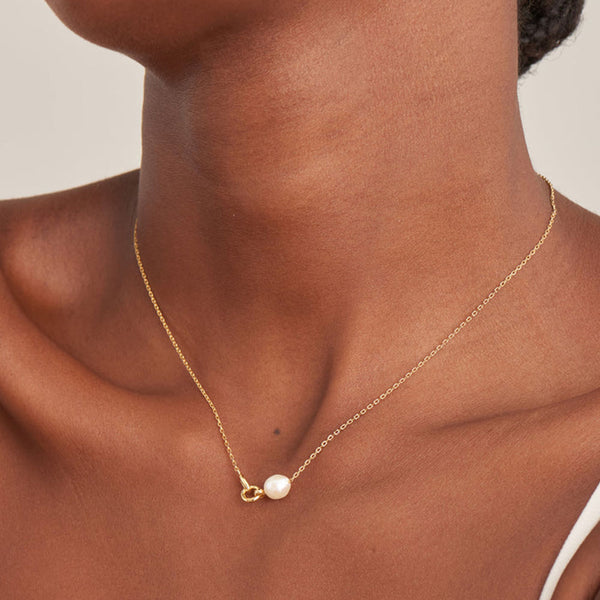 Gold Plated Pearl Link Chain Necklace