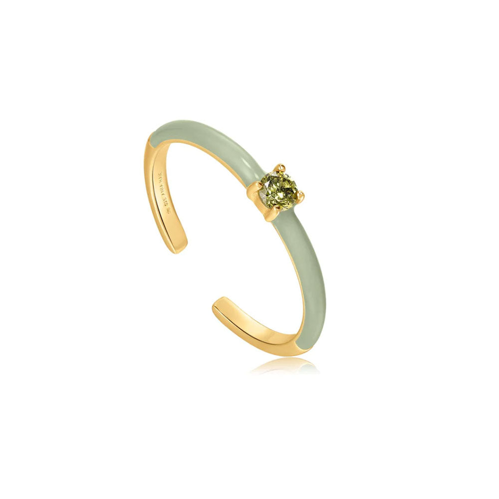 Gold Plated Sage Enamel CZ Ring