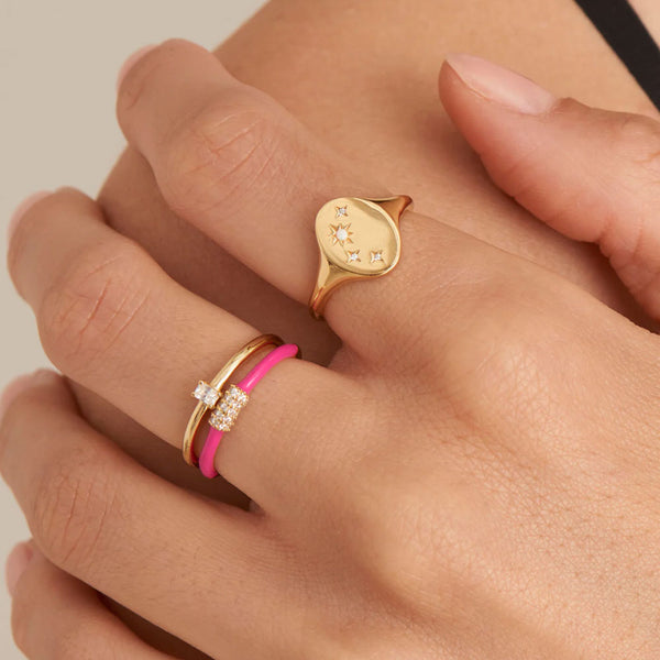 Gold Plated Neon Pink Enamel Carabiner Ring