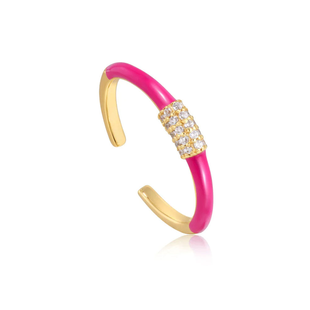 Gold Plated Neon Pink Enamel Carabiner Ring