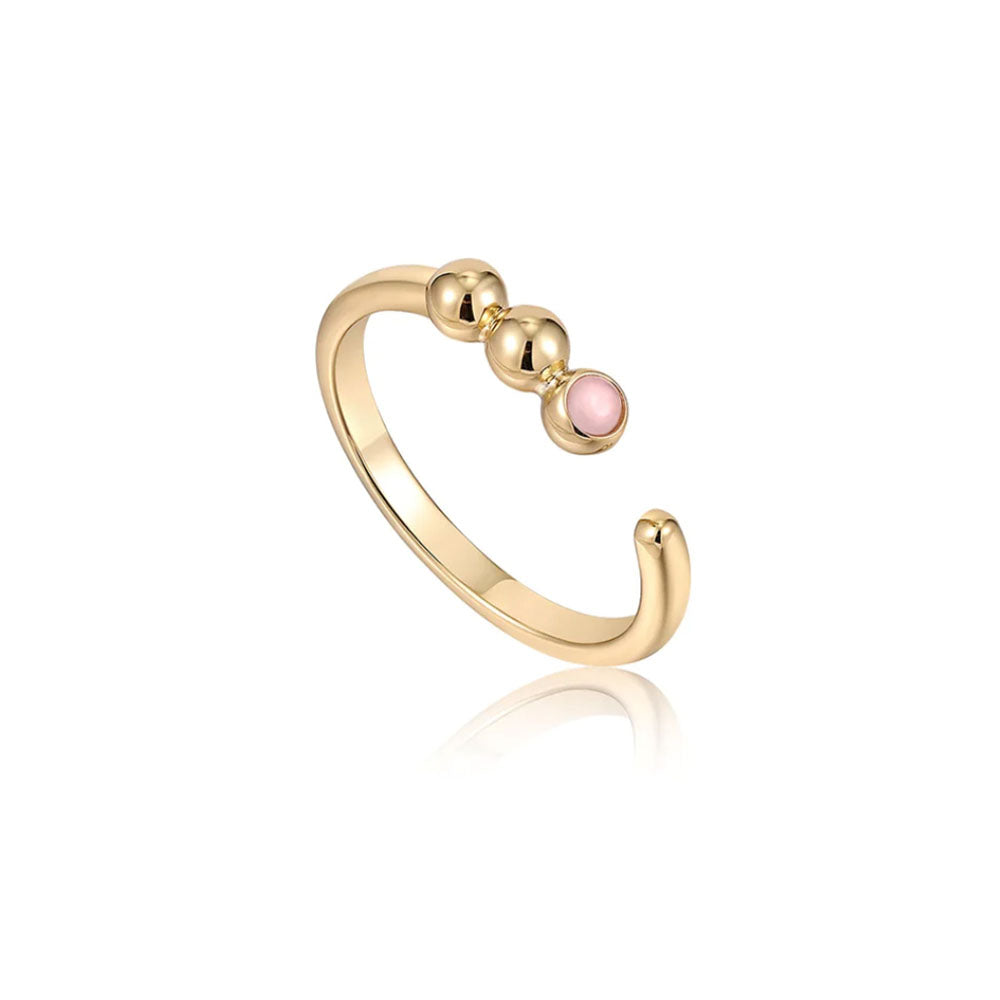 Gold Plated Orb Rose Quartz Adjustable Ring