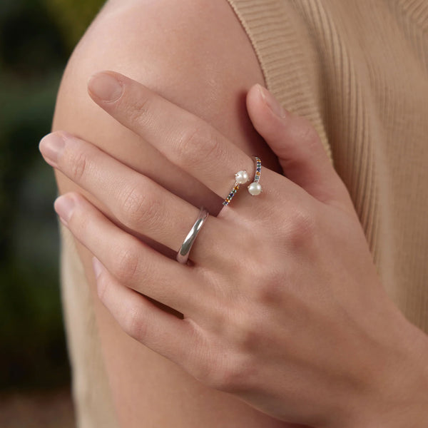 Silver Gem Pearl Wrap Ring