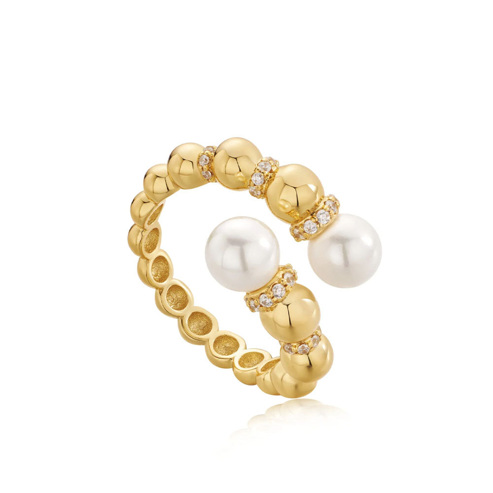 Gold Plated Chunky Pearl Sparkle Wrap Ring
