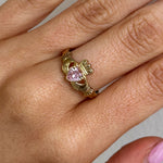 Load image into Gallery viewer, 10ct Gold Pink CZ Aine Claddagh Ring
