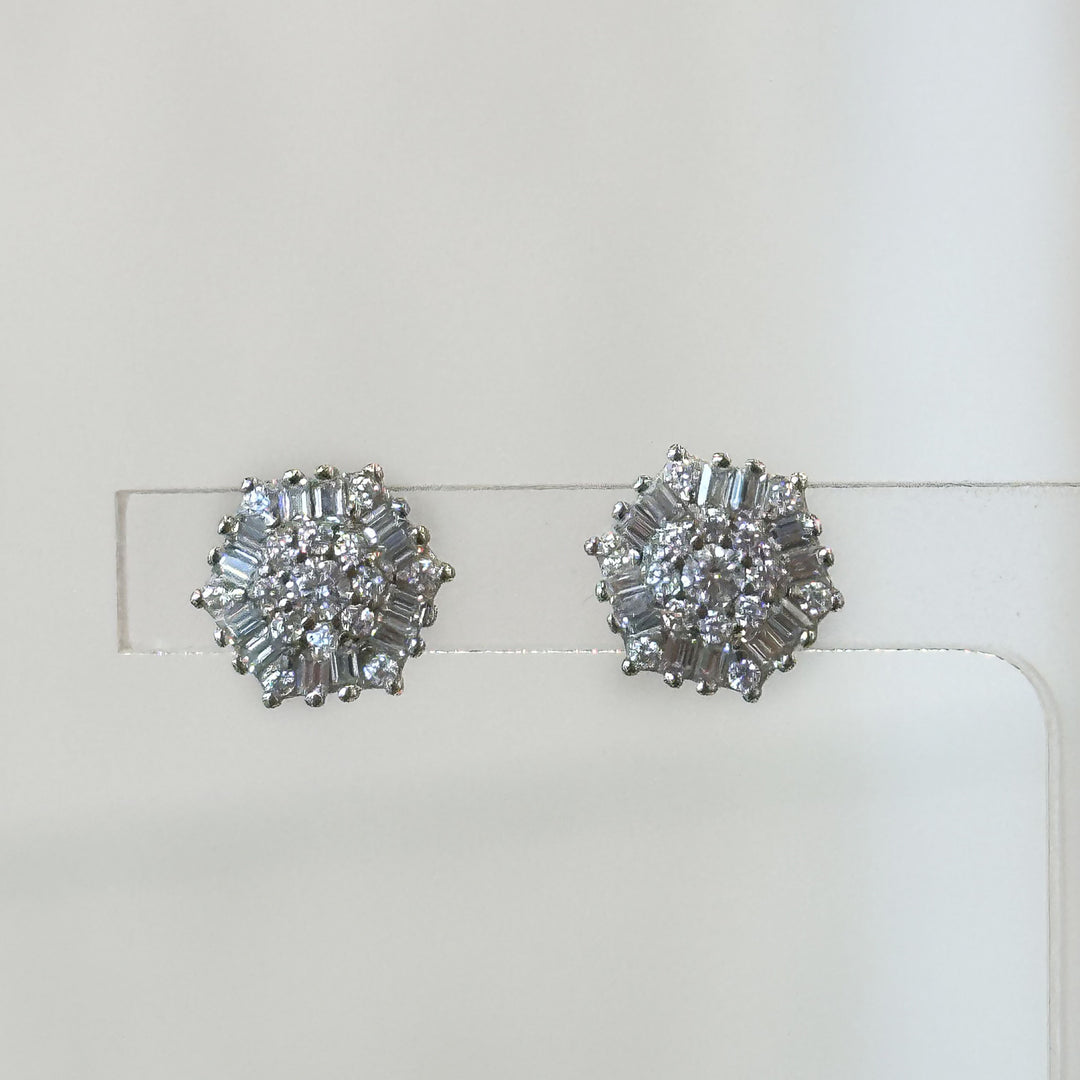 Silver Baguette CZ Cluster Earrings