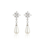 Load image into Gallery viewer, Silver CZ Flower Drop Pearl Stud Earrings

