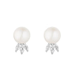 Load image into Gallery viewer, Silver CZ Crowned Freshwater Pearl Stud Earrings
