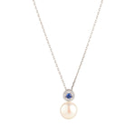 Load image into Gallery viewer, Silver CZ Edge Sapphire Centre Pearl Pendant Necklace
