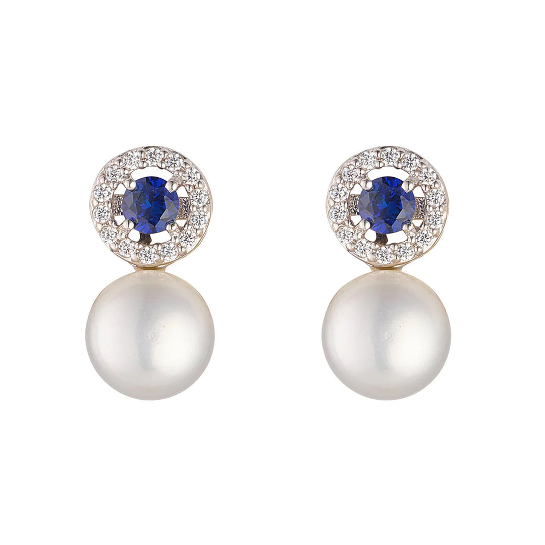 Silver Sapphire and Freshwater Pearl Stud Earrings