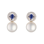 Load image into Gallery viewer, Silver Sapphire and Freshwater Pearl Stud Earrings
