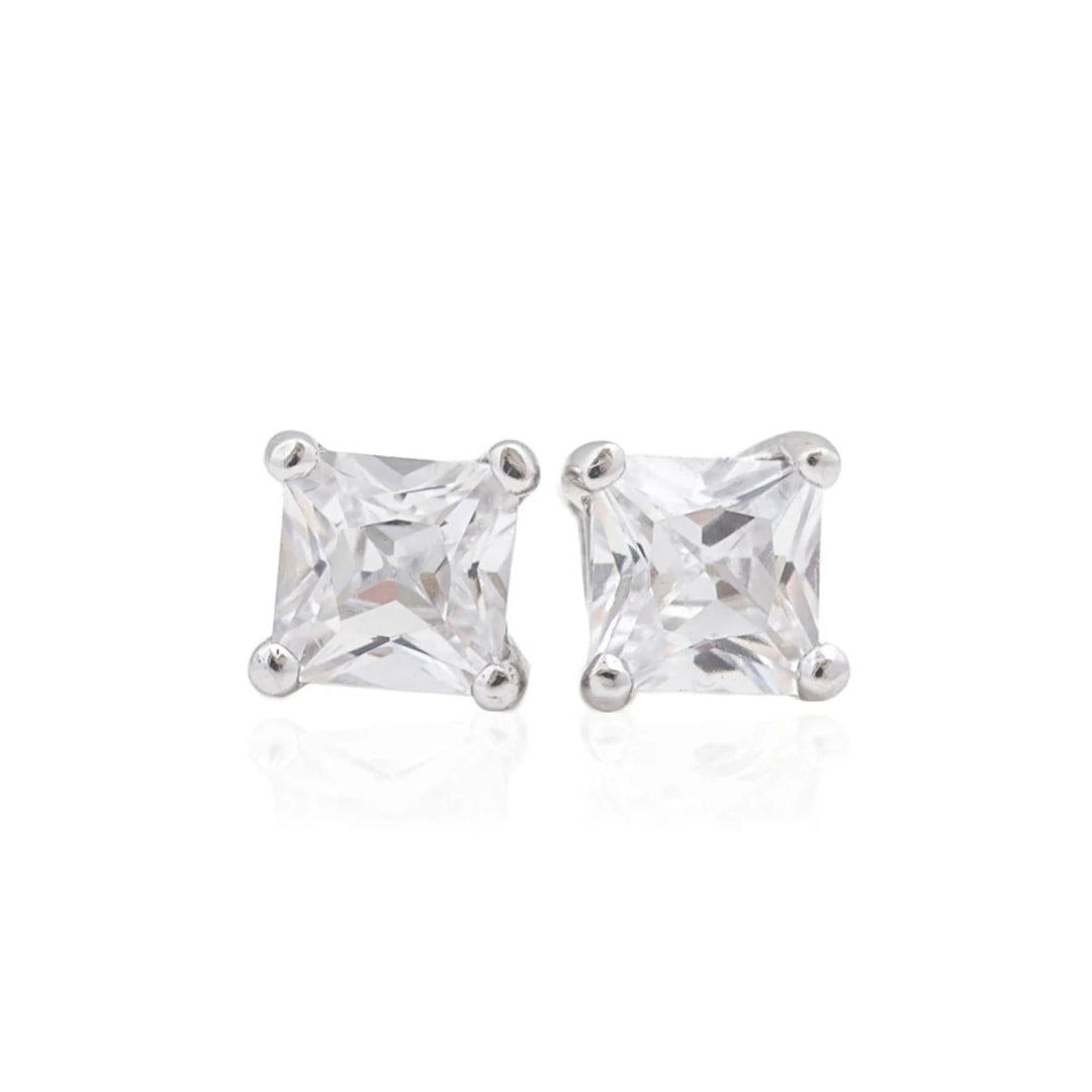 Silver Square CZ Stud Earrings