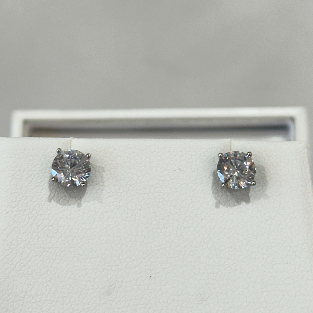 Silver CZ Claw Set Solitaire Earrings