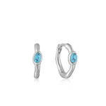 Load image into Gallery viewer, Silver Turquoise Wave Huggie Hoop Earrings
