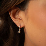 Load image into Gallery viewer, Silver CZ Huggie Freshwater Pearl Drop Earrings
