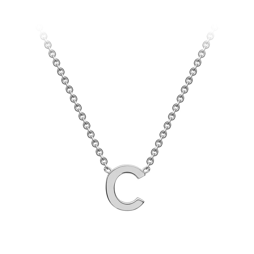 9ct White Gold Mini Initial Necklace C