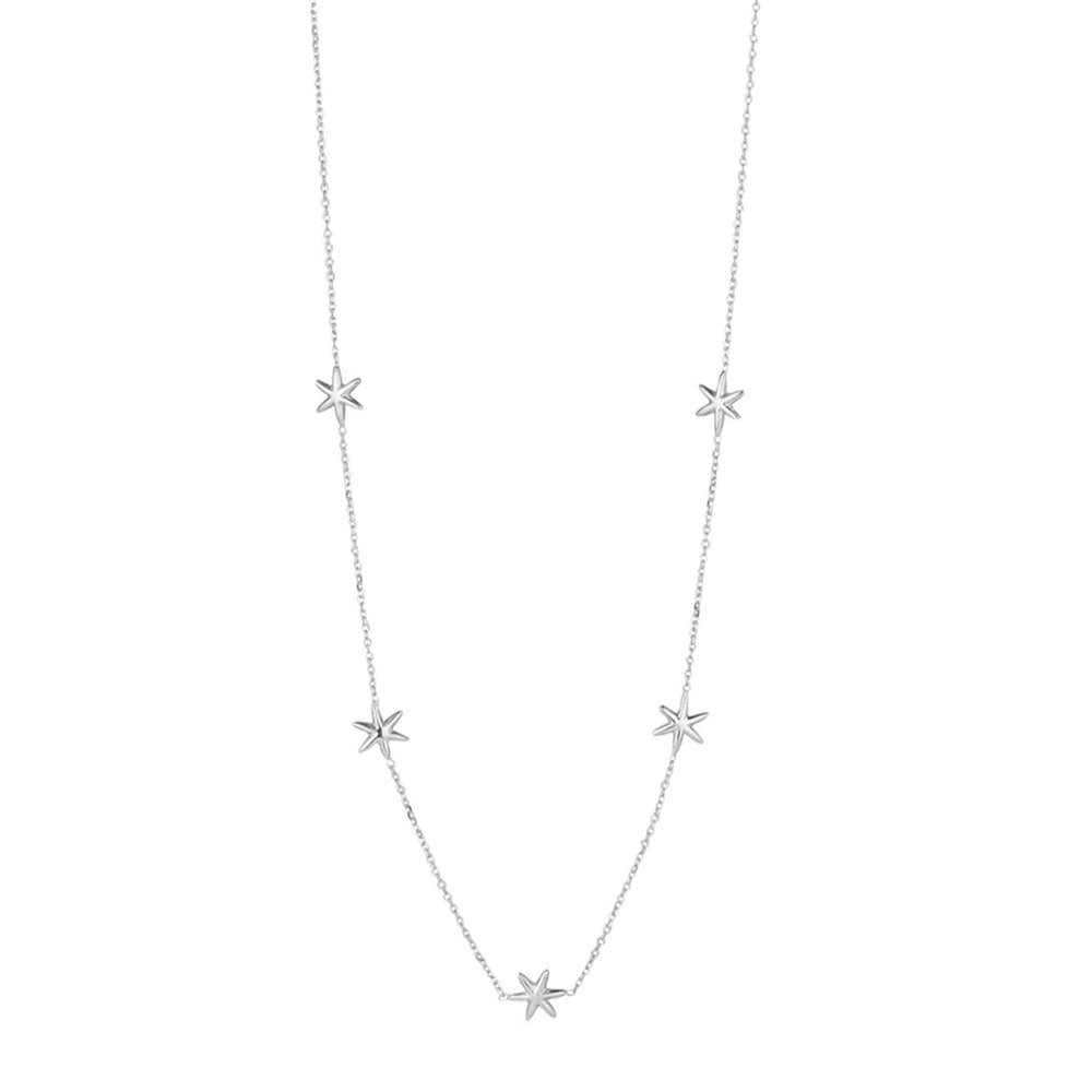 9ct White Gold Five Star Necklace