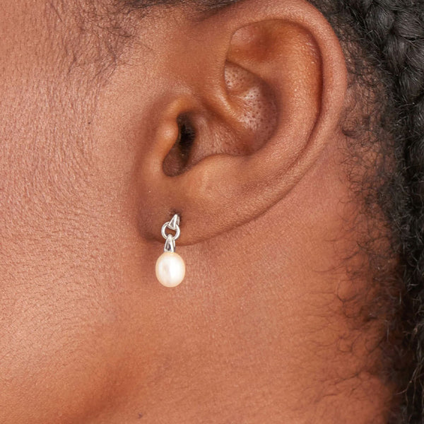 Silver Pearl Drop Stud Earrings