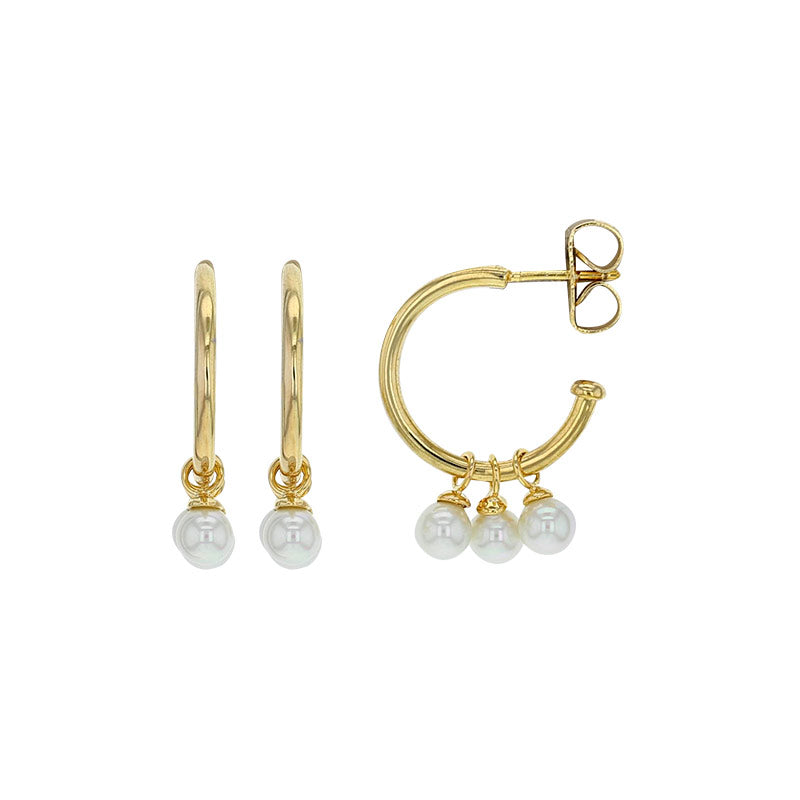 Gold Plated Isla Triple Pearl Hoop Earrings