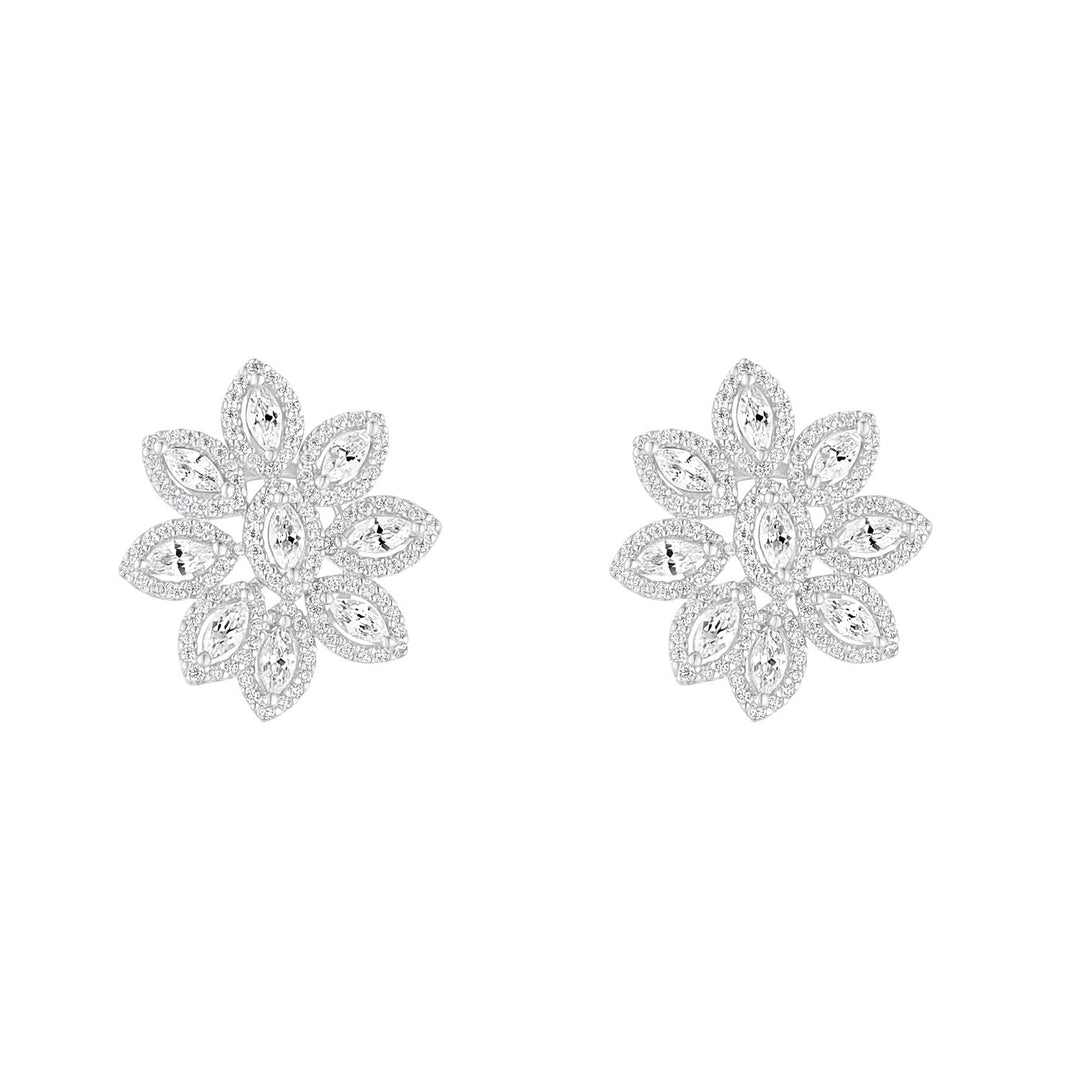 Silver CZ Flower stud Earrings
