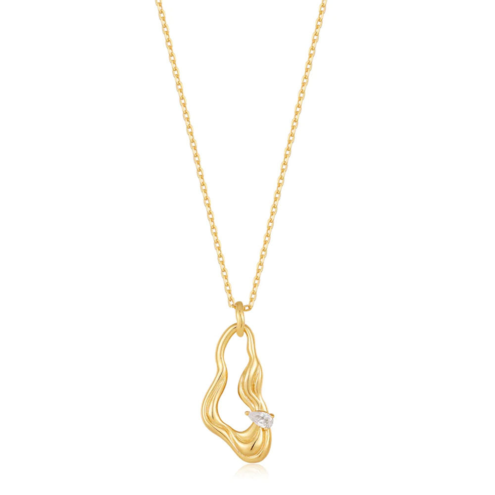 Gold Plated Twisted Wave Drop Pendant Necklace