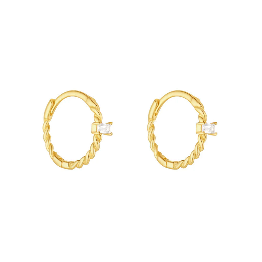 9ct Gold Twist Huggie Hoop CZ Earring