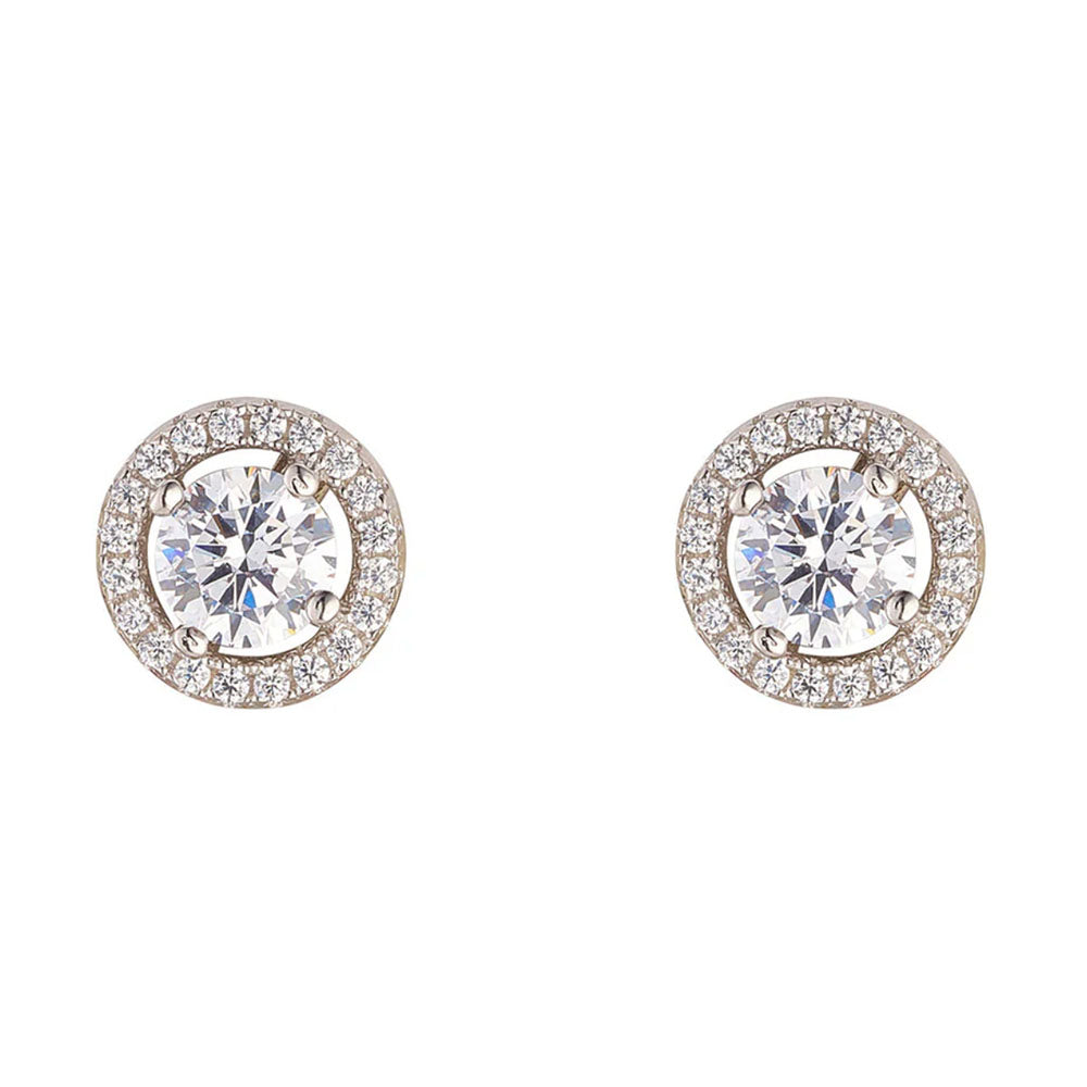 Silver Round CZ Pave Stud Earrings