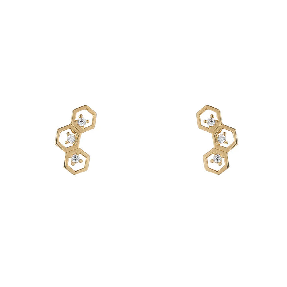 9ct Gold CZ Set Honeycomb Stud Earrings