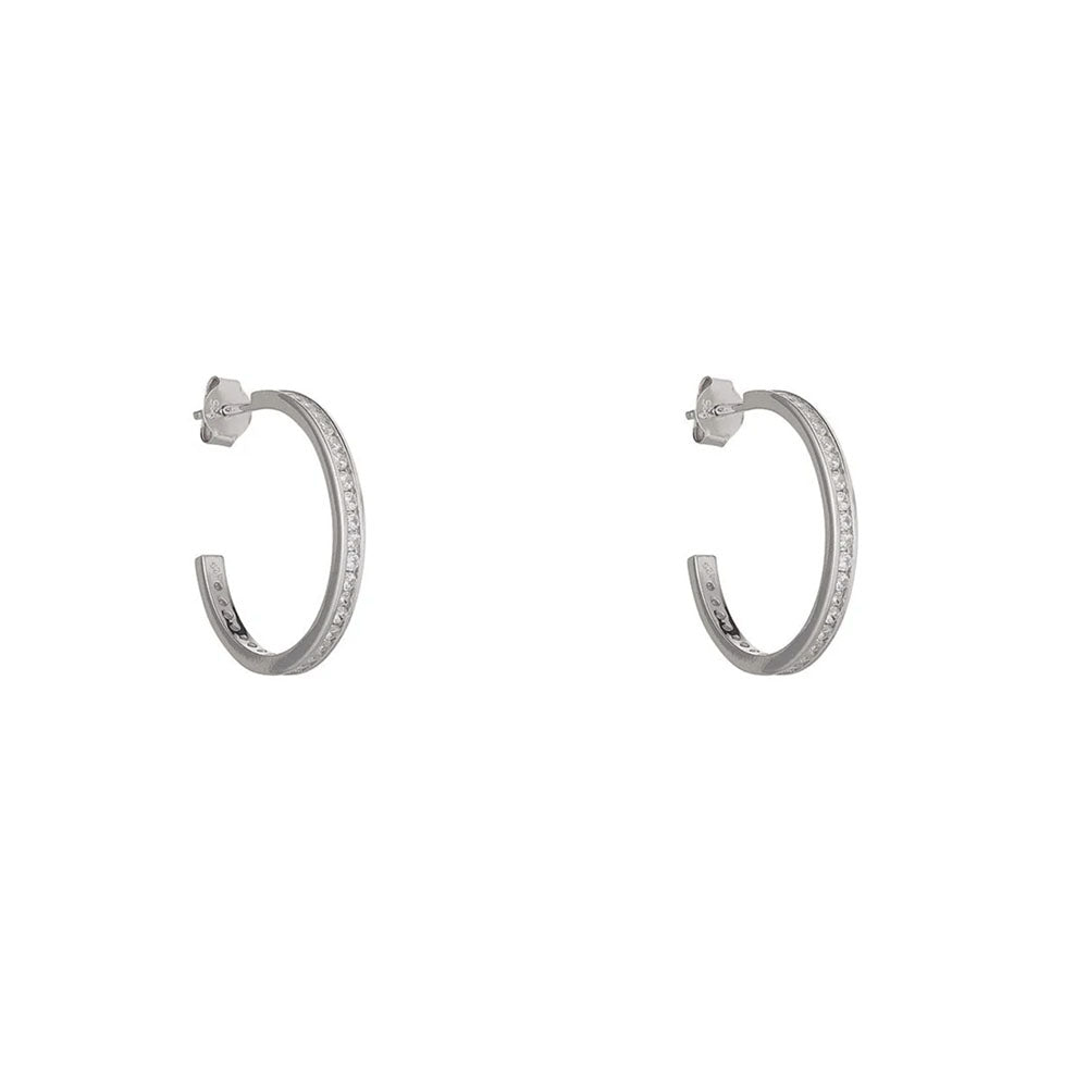Silver 20mm Channel CZ Hoop Earrings