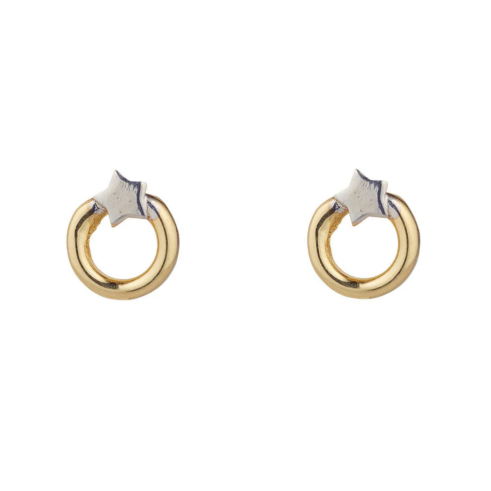 9ct Gold Two Tone Circle and Star Stud Earrings