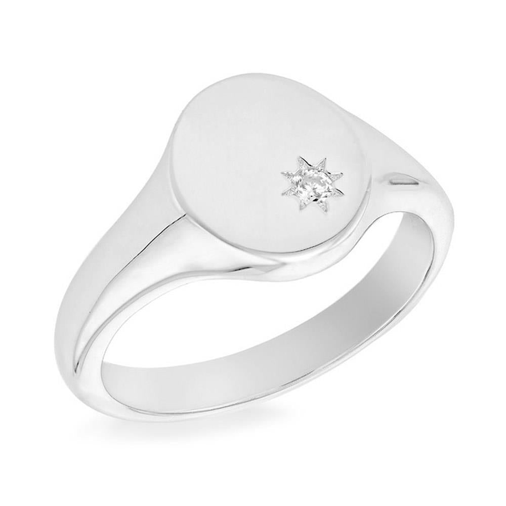 Silver Single CZ Signet Ring