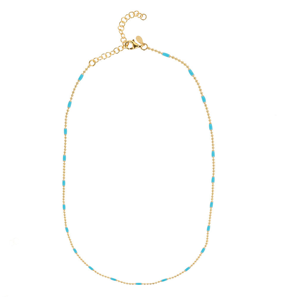 Gold Plated Light Blue Enamel Layering Necklace
