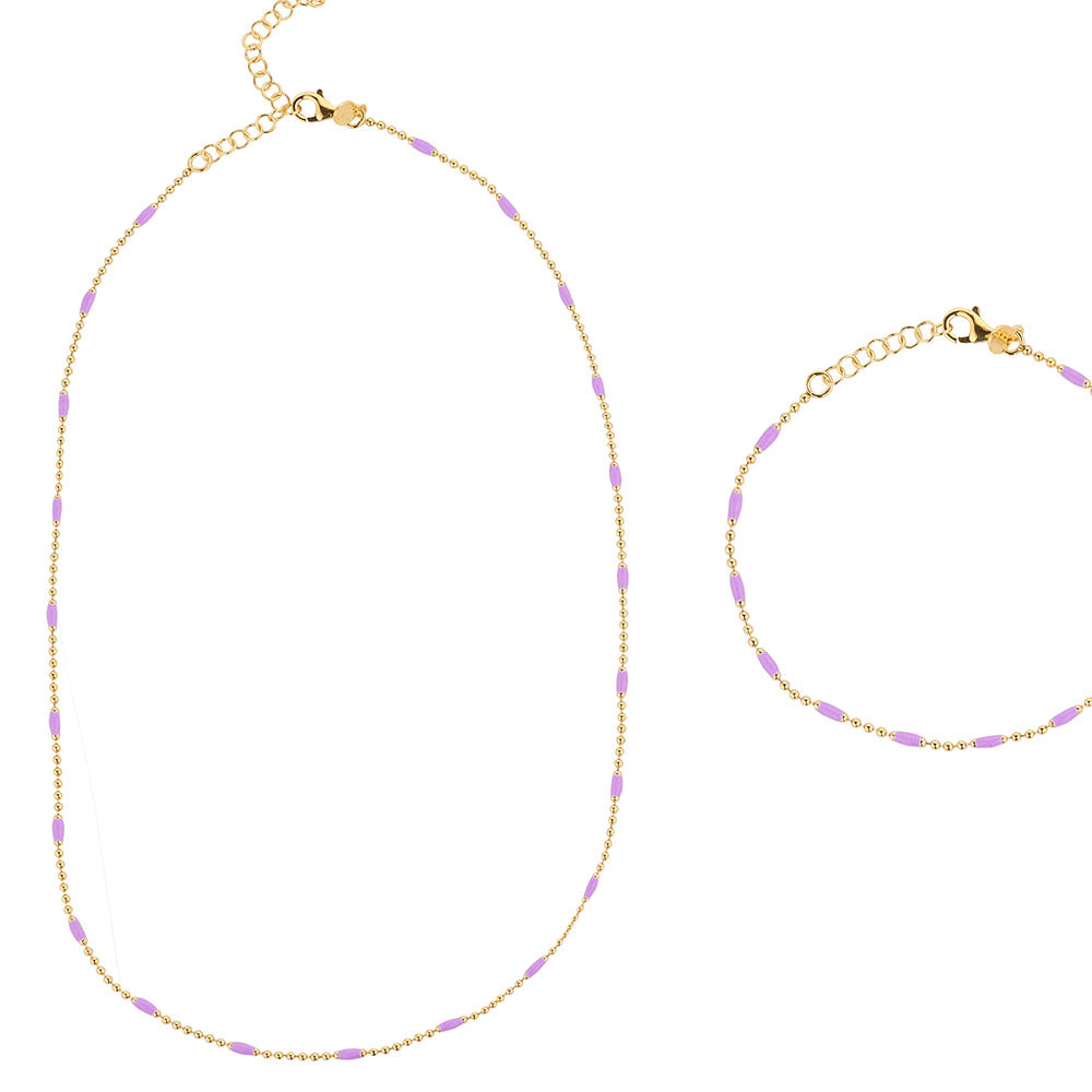 Gold Plated Lilac Enamel Layering Necklace