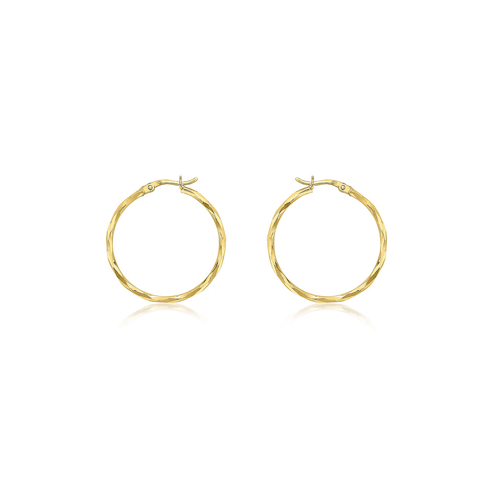 9ct Gold Faceted 25mm Hoop Earrings