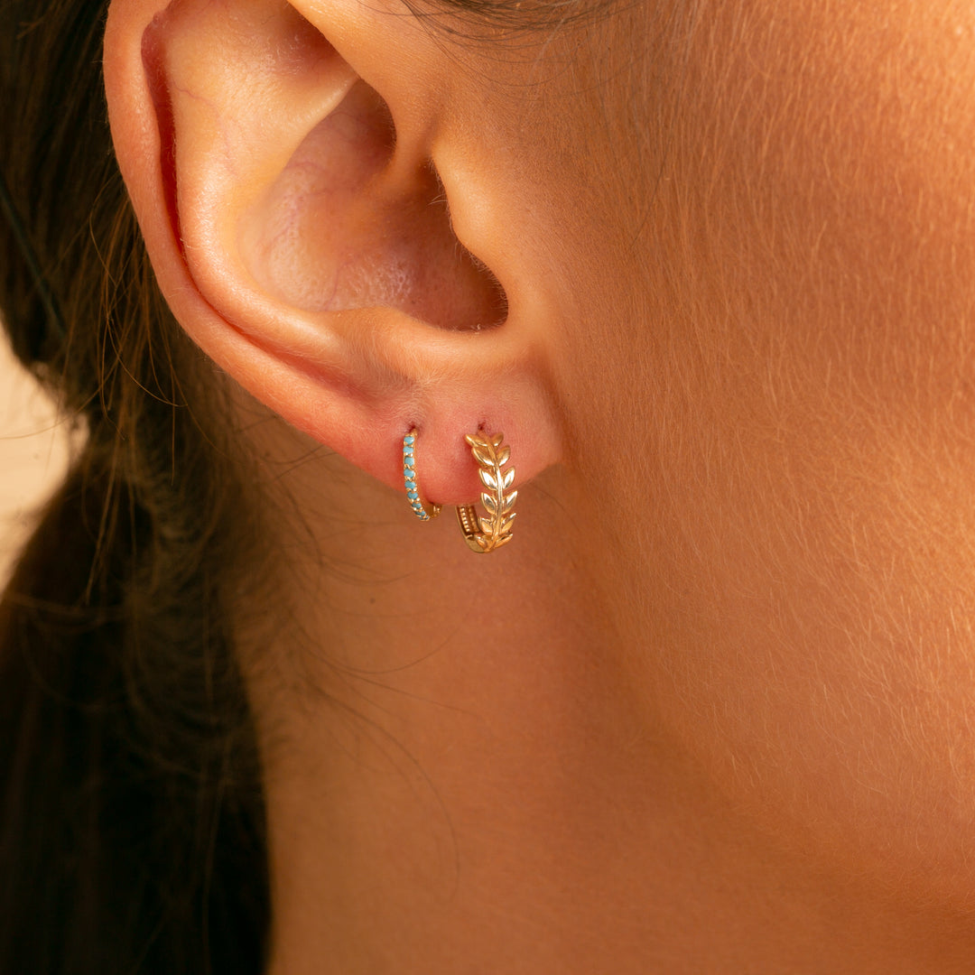 9ct Gold Leaf Huggie Hoop Earrings