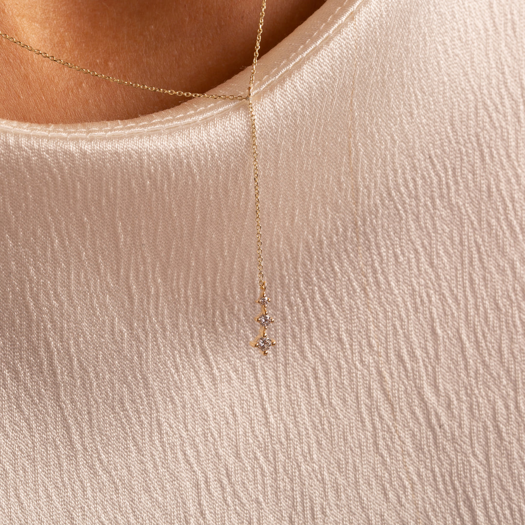 9ct Gold Y Chain with Three CZ Drop Pendant