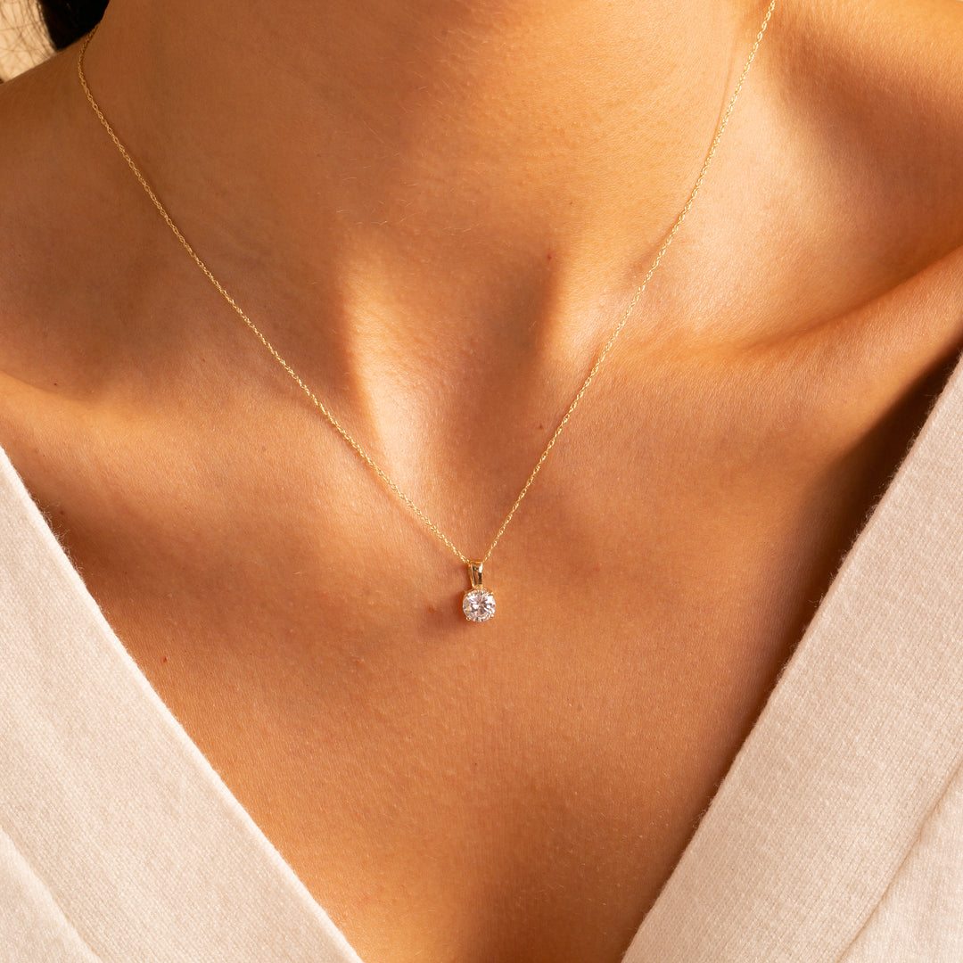 9ct Gold Single CZ Necklace