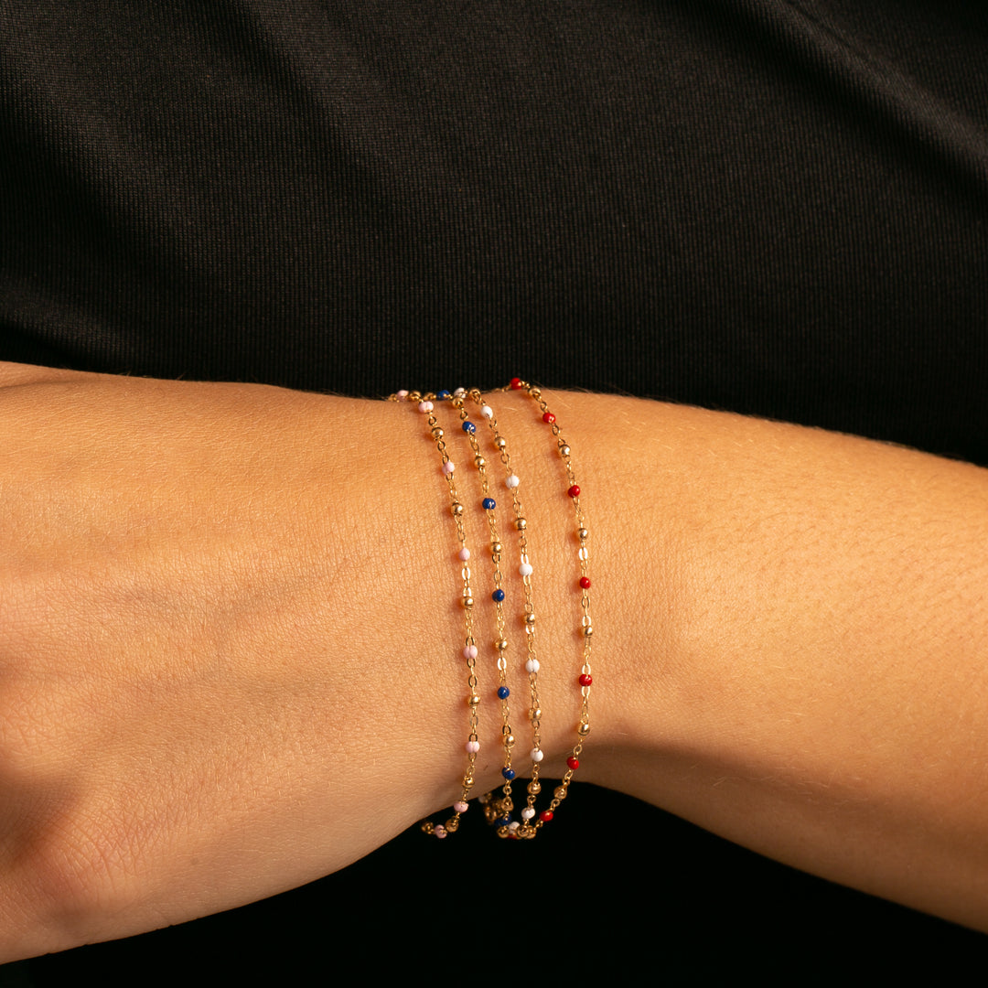 18ct Gold Pink Resin Beaded Bracelet