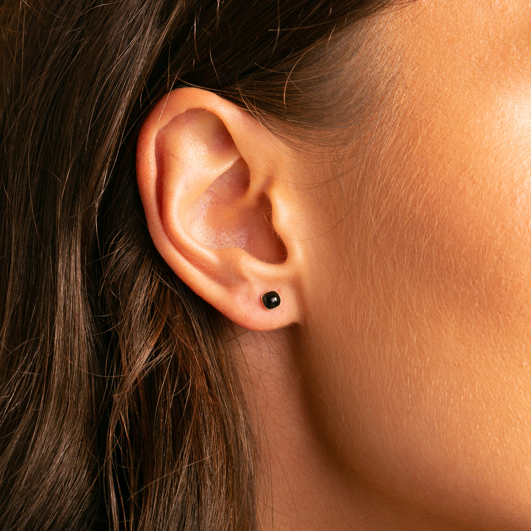 18ct Gold Black Onyx Bezel Stud Earrings