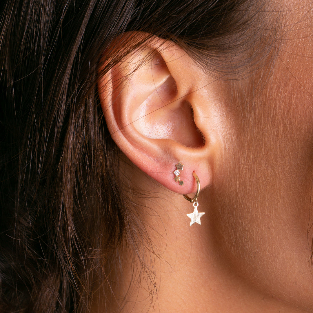 9ct Gold Triple Star CZ Studs Earrings